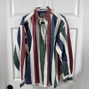 Men's Striped Button-Down Shirt - Red, Green, Blue, and White